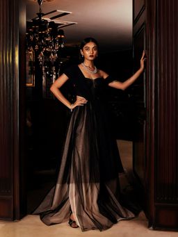 Lea Clothing - Anastasia Black And Nude Tulle Corset Gown