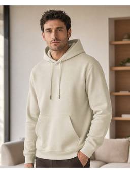 Nobero - Off White Men Classic Cotton Fleece Warm Kangaroo Pocket Hoodie