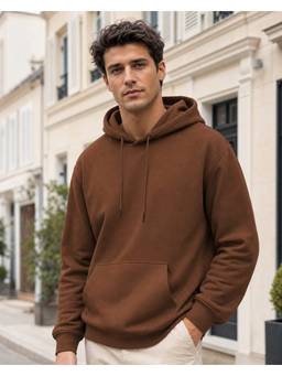 Nobero - Brown Men Classic Cotton Fleece Warm Kangaroo Pocket Hoodie