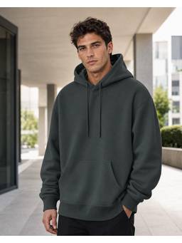 Nobero - Grey Men Oversized Cotton Fleece Warm Full Sleeve Hoodie