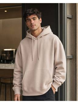 Nobero - Beige Men Oversized Cotton Fleece Warm Full Sleeve Hoodie