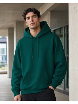 Nobero - Green Men Oversized Cotton Fleece Warm Full Sleeve Hoodie