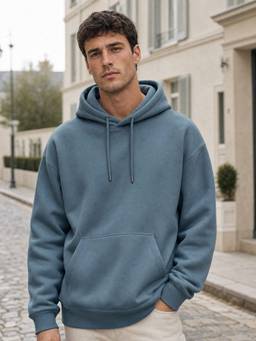 Nobero - Blue Men Men Oversized Warm Heavy Fleece Hoodie