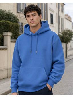 Nobero - Blue Men Men Oversized Warm Heavy Fleece Hoodie
