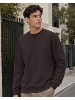 Nobero - Brown Men Classic Cotton Fleece Regular Fit Soft and Warm Sweatshirt