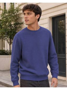 Nobero - Blue Men Classic Cotton Fleece Regular Fit Soft and Warm Sweatshirt