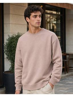 Nobero - Pink Men Oversized Cotton Fleece Warm Oversized Fit Sweatshirt