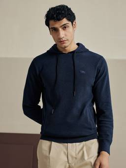 Andamen - Navy Blue Men Pure Cotton Solid Hooded Sweatshirt