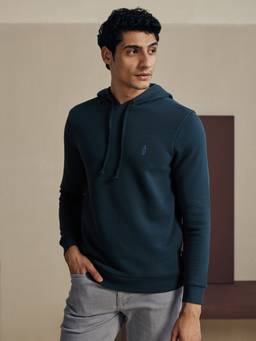 Andamen - Navy Blue Men Cotton Triblend Solid Hooded Sweatshirt