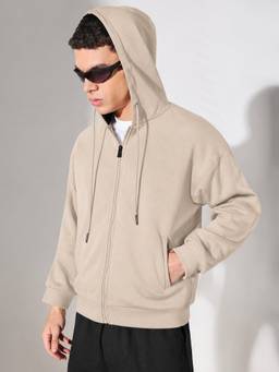 SHOWOFFFF - Men’S Beige 360 Gsm Hooded Zip Up Sweatshirt