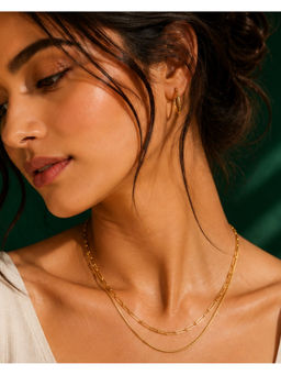 Shopsiiri - Dual Layer Chain Necklace | 18K Gold Plated Layered Snake and Link Chain Necklace