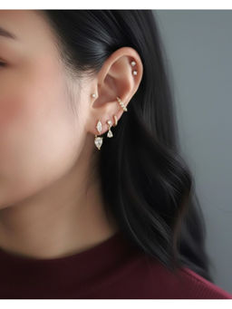 Shopsiiri - 2-In-1 Stud and Drop Earrings 18K Gold Plated Anti-Tarnish Daily Wear Cubic Zirconia