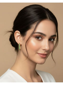 Shopsiiri - Green Stone 925 Silver Huggies Minimal 18K Gold Plated Hoops Earring