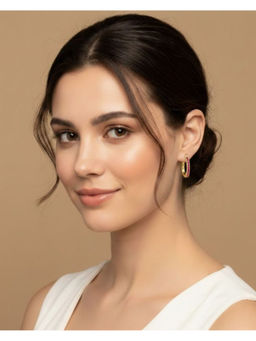 Shopsiiri - Red Stone 925 Silver Huggies Minimal 18K Gold Plated Hoops Earring