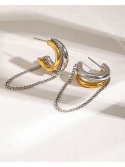 Shopsiiri - Dual Tone Chain Drop Stud Earrings Gold Plated Anti-Tarnish Lightweight Studs