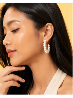 Shopsiiri - Pearl Hoop Earrings for Women | Gold Plated Statement Pearl Loop Hoops