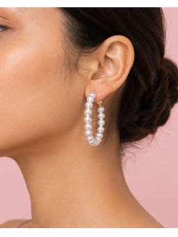 Shopsiiri - Gold Plated Statement Pearl Hoop Earrings for Women