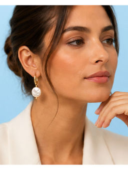 Shopsiiri - Pearl Drop Hoop Earrings for Women | 18K Gold Plated Minimal Pearl Huggies