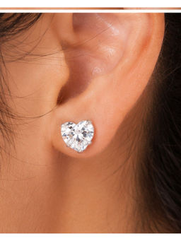 Shopsiiri - Heart CZ Stud Earrings for Women | 925 Sterling Silver Crystal Heart Earrings