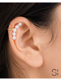 Shopsiiri - Pearl Ear Cuff for Women | Gold Plated Non-Piercing Pearl Ear Wrap Jewellery