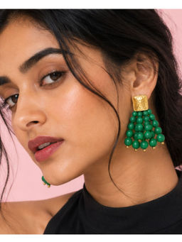Shopsiiri - Green Beaded Statement Earrings for Women | Gold Plated Emerald Cascade Drop Earrings