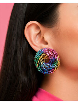 Shopsiiri - Multi-Color Round Beaded Statement Earrings for Women