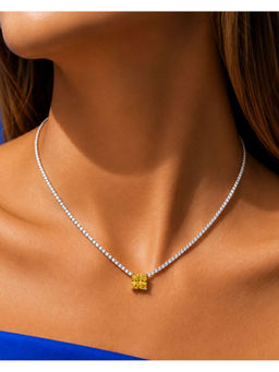 Shopsiiri - Bling Babe Tennis Chain Necklace Gold Plated Yellow Square Pendant Cubic Zirconia