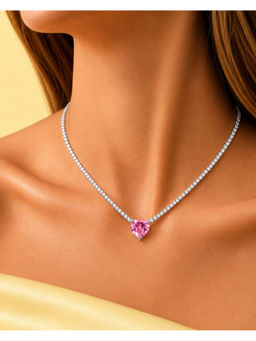 Shopsiiri - Bling Babe Tennis Chain Necklace Gold Plated Heart Pendant Cubic Zirconia