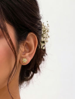 SWASHAA - Rukmini Floral Diamond Gold Earrings