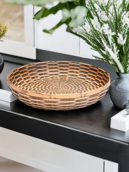 At Home by Nilkamal - Rattan Round Decorative Platter -Brown & Beige
