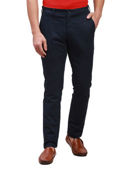 ColorPlus - Men`s Super Slim Fit Solid Mid Waist Navy Blue Casual Trouser