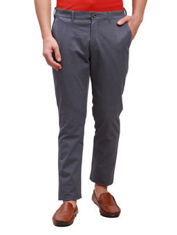 ColorPlus - Men`s Super Slim Fit Solid Mid Waist Grey Casual Trouser