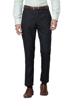 Park Avenue - Men`s Regular Fit Checks Mid Waist Grey Formal Trouser