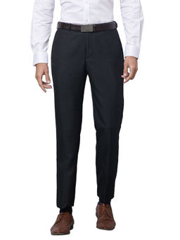 Park Avenue - Men`s Regular Fit Checks Mid Waist Black Formal Trouser
