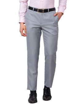 Park Avenue - Men`s Regular Fit Checks Mid Waist Grey Formal Trouser