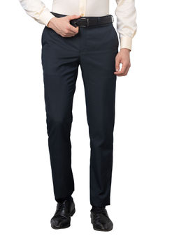 Park Avenue - Men`s Regular Fit Stripes Mid Waist Blue Formal Trouser