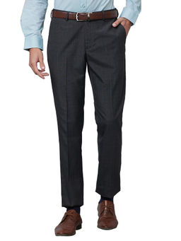 Park Avenue - Men`s Regular Fit Checks Mid Waist Grey Formal Trouser