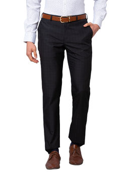 Park Avenue - Men`s Regular Fit Checks Mid Waist Black Formal Trouser