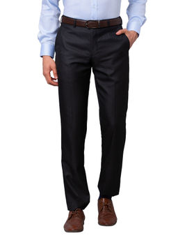 Park Avenue - Men`s Regular Fit Checks Mid Waist Black Formal Trouser