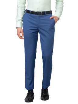 Park Avenue - Men`s Regular Fit Self Design Mid Waist Blue Formal Trouser