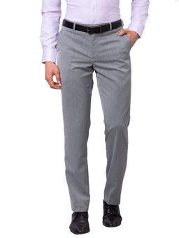 Park Avenue - Men`s Regular Fit Self Design Mid Waist Grey Formal Trouser
