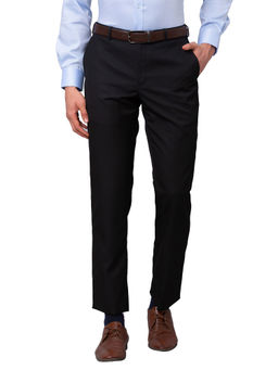 Park Avenue - Men`s Regular Fit Self Design Mid Waist Black Formal Trouser