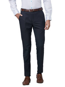 Raymond - Men`s Slim Fit Self Design Mid Waist Navy Blue Formal Trouser