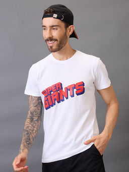 FanCode Shop - White Typography Half Sleeves Round Neck Cotton T-Shirt