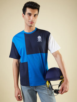 FanCode Shop - Blue Colorblock Half Sleeves Round Neck Oversized T-Shirt