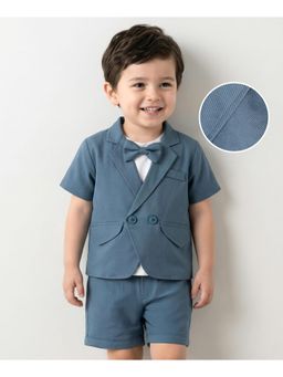 Mark & Mia - Boys Half Sleeves Party Blazer With Shorts, T-Shirt & Bow - Navy Blue
