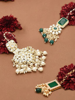 Zaveri Pearls - Combo of 3 Green Kundan Maangtikka-ZPFK13082