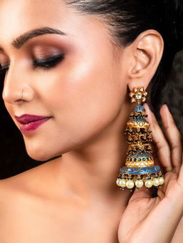 AG'S - Royal Blue Meenakari Work Kundan Jhumki