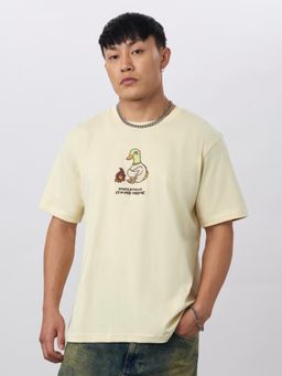 The Souled Store - Stayed Home Men Beige Relaxed Fit T-Shirt