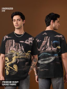 The Souled Store - Official Looney Tunes: Meep Racer Men Black Oversized T-Shirt